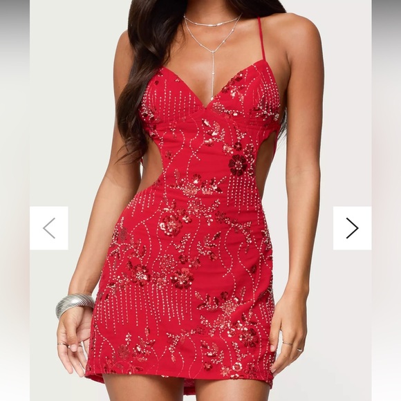 Edikted red sequin open back mini dress size XS excellent condition never worn - Picture 3 of 8